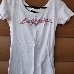 White Graphic T-Shirt with Pink Accents